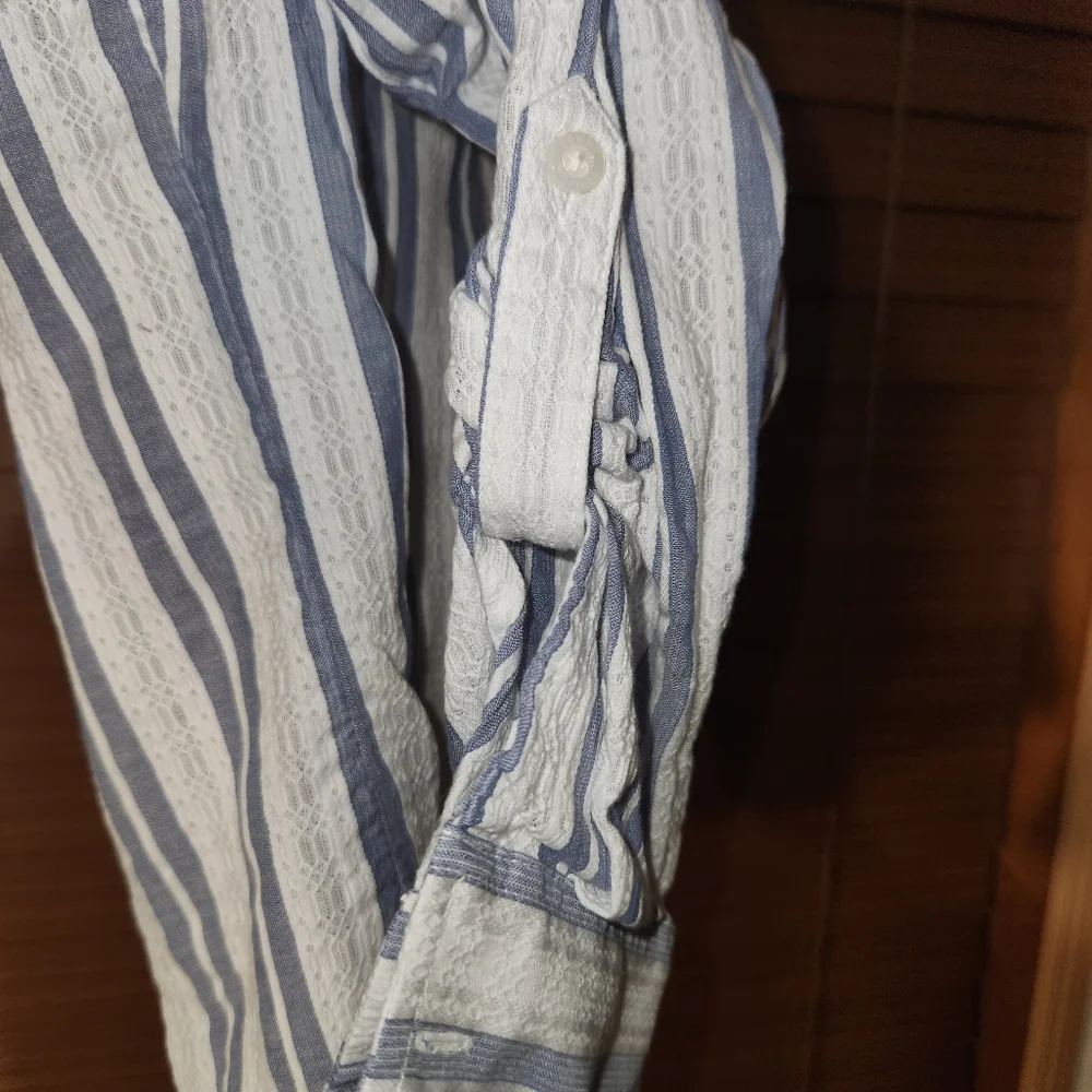 💙 Tommy Hilfiger Blue and White Striped Long Sleeve Blouse Size Medium - Picture 3 of 5